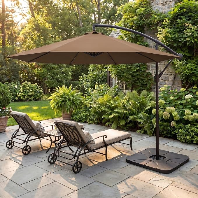 Greesum 10FT Cantilever Offset Patio Umbrella, Outdoor Umbrella for Yard, Market, Heavy-Duty Waterproof Pool Umbrella with 6 Sturdy Ribs, UV Protection for Beach, Deck, Garden, Backyard
