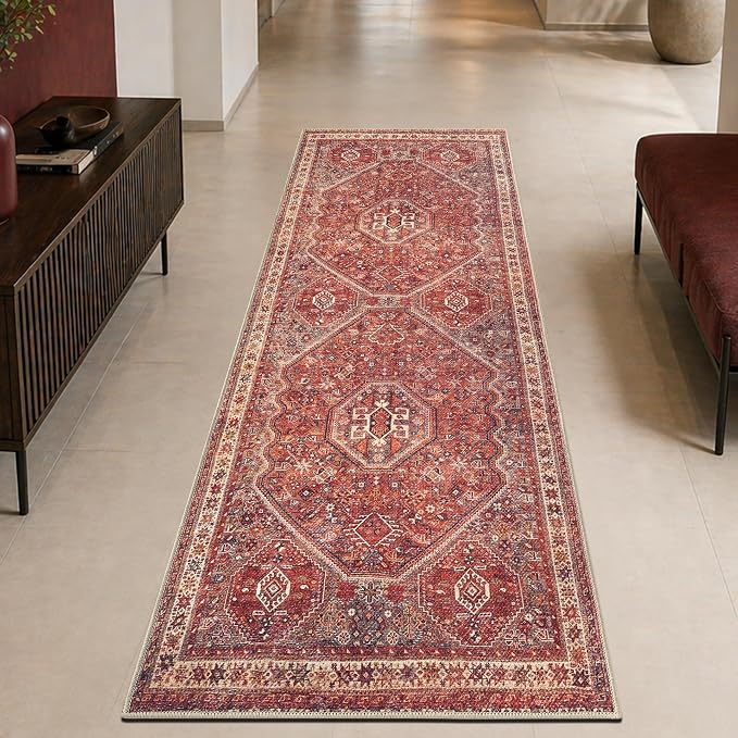Keen Home Design Vintage Washable Runner Rug, Non-Slip Low Pile, 2x12 | Machine Washable Cotton Chenille, 0.25In Low Pile, Rubber Non-Slip Back; Hallway, Kitchen, Dining Room, Entryway