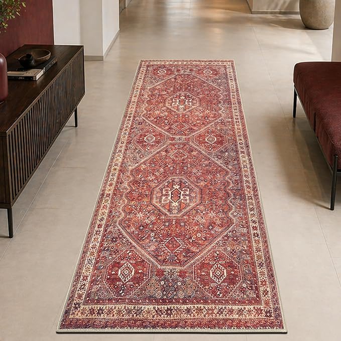 Keen Home Design Vintage Washable Runner Rug, Non-Slip Low Pile, 2x10 | Machine Washable Cotton Chenille, 0.25In Low Pile, Rubber Non-Slip Back; Hallway, Kitchen, Entryway, Laundry Room