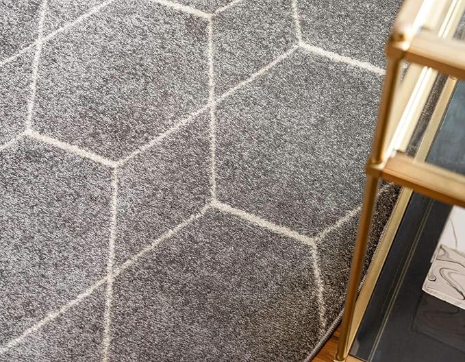 Unique Loom Trellis Frieze Collection Area Rug - Geometric (4' x 6' Oval, Light Gray/ Ivory)