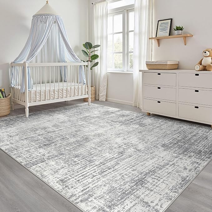 LOONGRUG 6x8 Area Rug Washable Neutral Modern Rug for Living Room Grey | Abstract Soft Stain Resistant Indoor Non-Slip Carpet for Bedroom Nursery Kids Office Playroom Dining Room