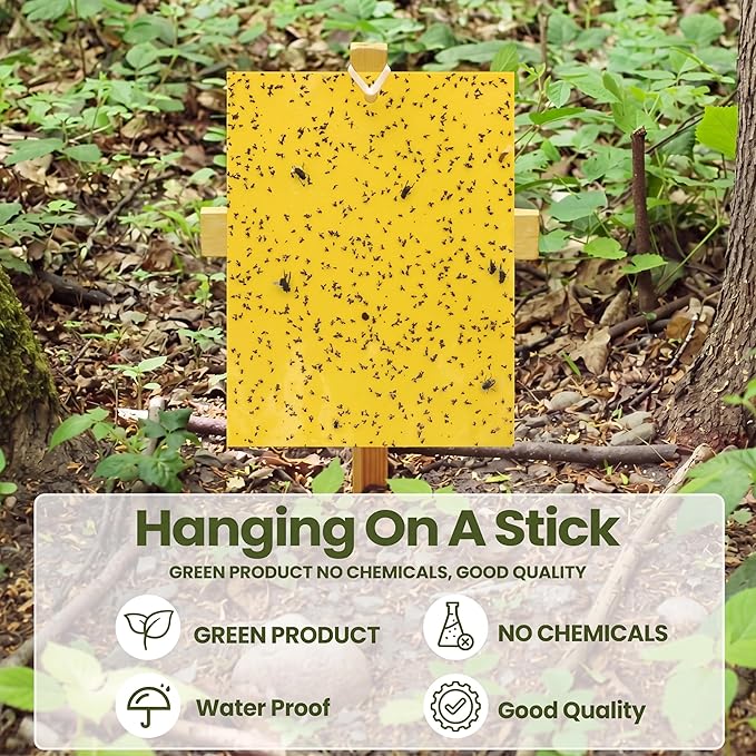 Qualirey 150 Pcs Yellow Sticky Traps for Gnats, 6 x 8 Inch Dual Sided Gnat Traps for Indoor Outdoor Plants, Fungus Gnat Sticky Cards for Fruit Flies Whiteflies Thrips, Twist Ties and Plastic Holders