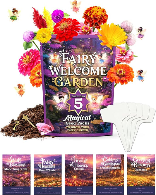 Fairy Garden Seed Kit – Flower Seeds Kit for a Magical Blooming Surprise – Wildflower Seeds for Pollinators, Butterfly Garden Starter, Indoor or Outdoor Planting - Introduce Kids to Gardening