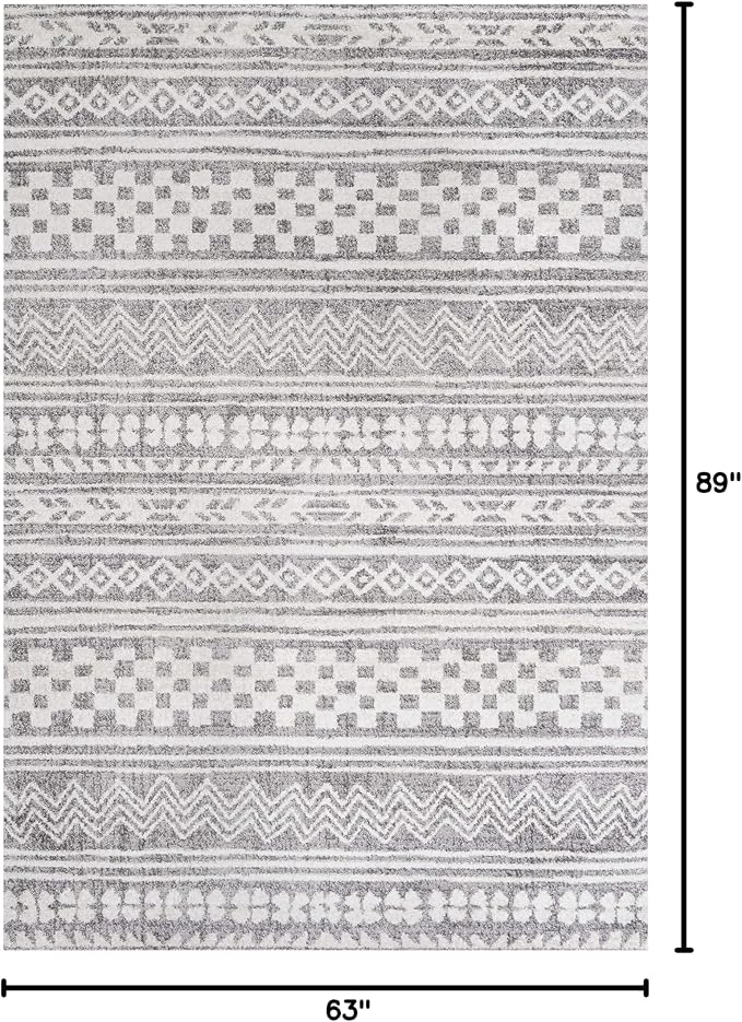JONATHAN Y Imlil Tribal Stripe Light Gray/Cream Indoor Area Rug, 5x8, Geometric, Bohemian, Casual, Easy-Cleaning for Living Room, Bedroom, Kitchen, Pet Friendly, Non-Shedding (MOH303A-5)