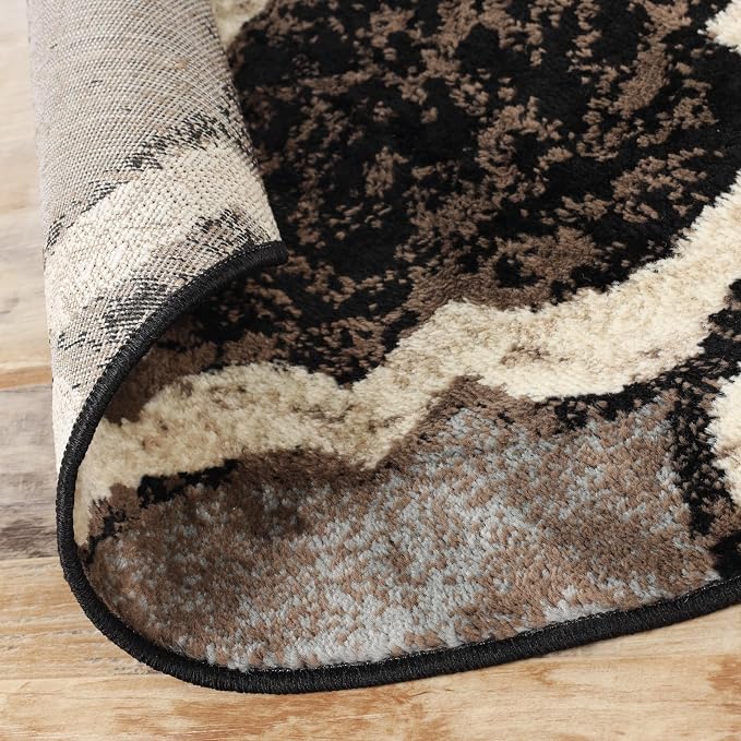 SUPERIOR Modern Indoor Area Rug, Non Slip Rug, 5' Round, A Chocolate | Geometric Design Floor Décor, Easy Care High Traffic Areas Living Dining Room, Bedroom, Office, Entryway, Viking Collection
