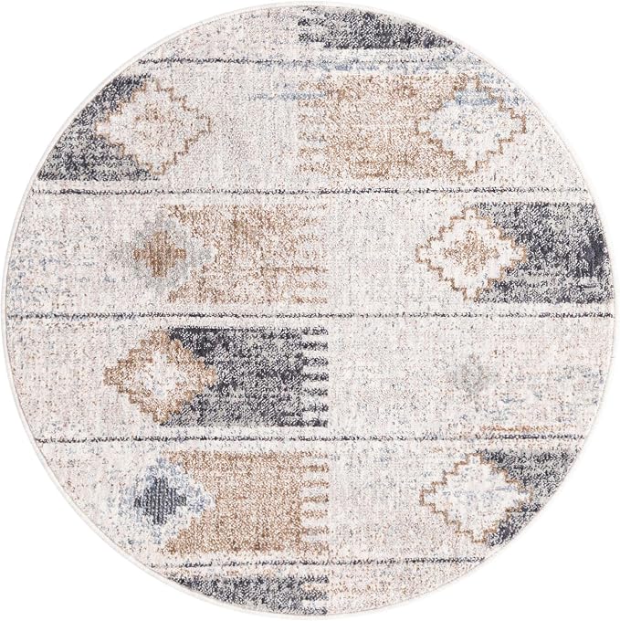 Unique Loom Eco Southwestern Collection Area Rug - Ely (Round 3' 3" x 3' 3", Ivory/Black)