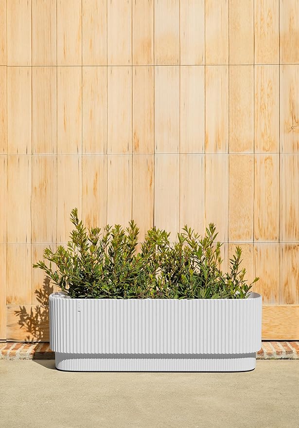 Veradek Demi Series Long Planter for Porch, Patio, Backyard | Durable Plastic-Stone Composite Material | Modern Décor for Shrubs, Flowers