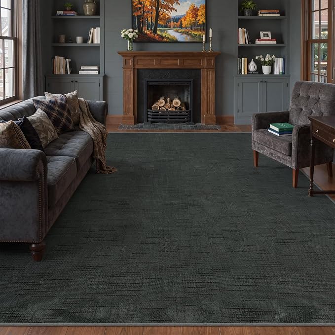Valenrug 8x10 Area Rugs for Living Room, High-Low Pile Washable Rug, Black | Soft Fluffy Textured Design Non Slip & Lighweight, Folable, Stain Resistant Floor Carpet Rug for Bedroom, Dining Room, Office