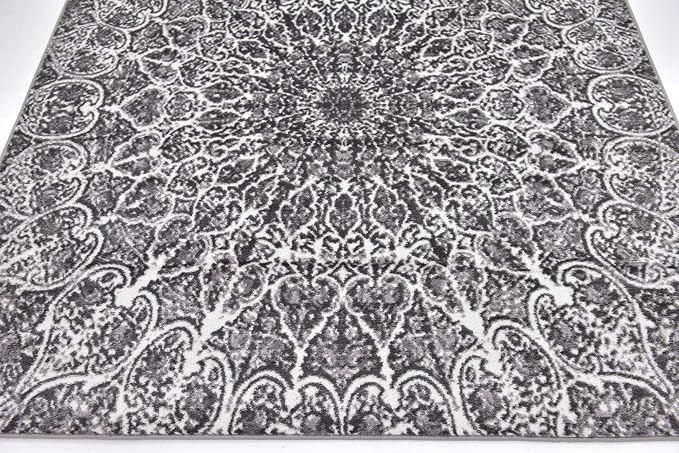 Unique Loom Sofia Collection Area Rug - Grace (6' 1" Square, Dark Gray/ Gray)