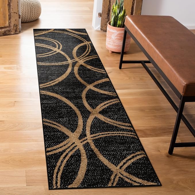 Rugshop Wavy Circles Modern Non-Shedding Runner Rug Camel 2' x 7'2" | Rectangular, Size 2' x 7'2", Living Room, Bedroom, Dining Room, Home Office, Kitchen, Entryway, Hallway, Nursery, Kids Room