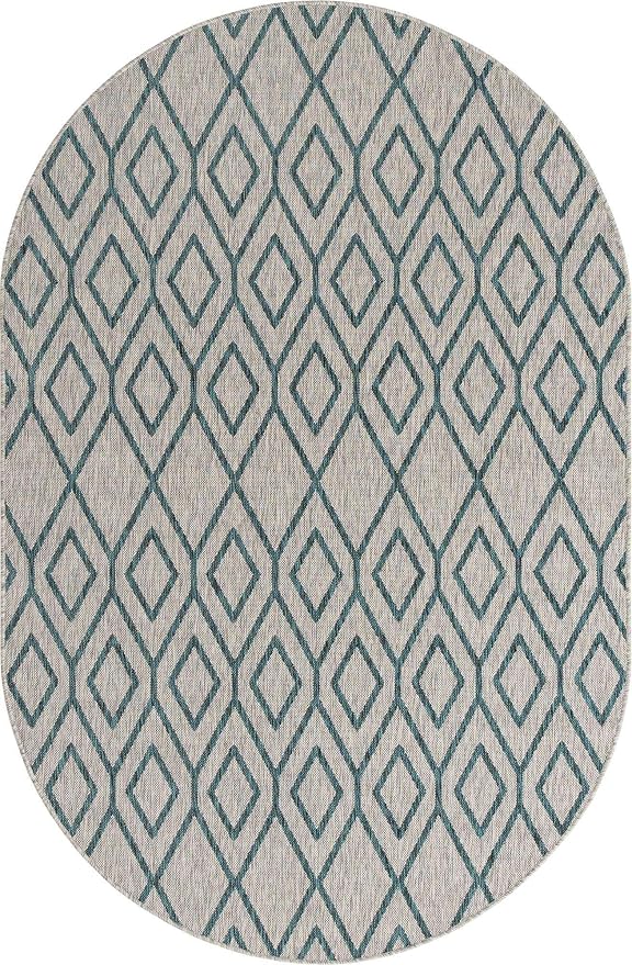 Jill Zarin Outdoor Collection Area Rug - Turks and Caicos (5' 3" x 8' Oval Gray Teal/Teal)