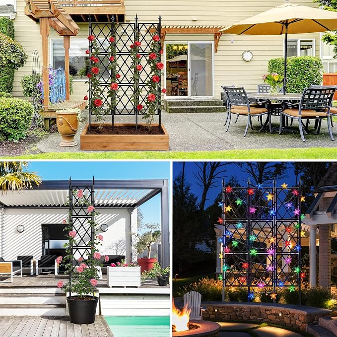 5.25FT Garden Trellis Support Fence,Metal Wall Lattice Climbing Frame for Climbing Plants Outdoor, Black Iron Pipe Fence for Potted Plants Indoor for Ivy Vines Vegetable Flower, Patio, Lawn, Yard