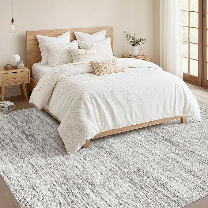 Nakagishi 5x8 Area Rugs Living Room: Washable Large Vintage Rug Neutral Non-Slip Soft Stain Resistant Indoor Carpet for Bedroom Nursery Dining Room Office Playroom - Grey-01
