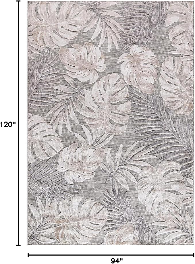 CAMILSON Indoor Outdoor Rug, Beige 7’10”x10’ Leaf Tropical Botanical Area Rugs for Indoor and Outdoor patios, Easy-Cleaning Non-Shedding Living Room, Garden and Kitchen Washable Outside Carpet (8x10)