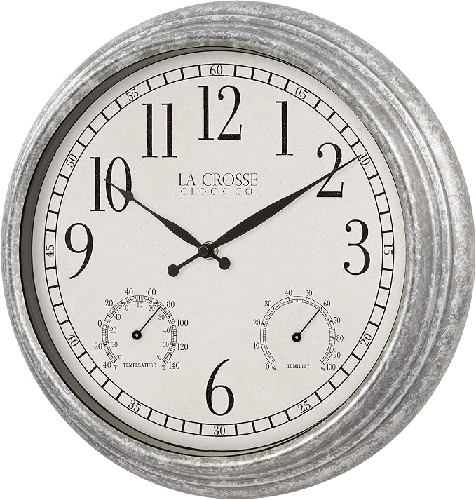 La Crosse Clock 433-3236 14-inch Silas Indoor/Outdoor Galvanized Analog Quartz Wall Clock