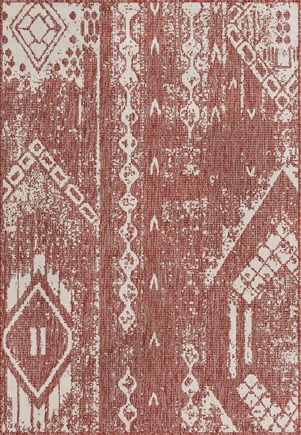 Unique Loom Outdoor Bohemian Collection Area Rug - Anthro (4' 1" x 6' 1" Rectangle, Rust Red/ Ivory)