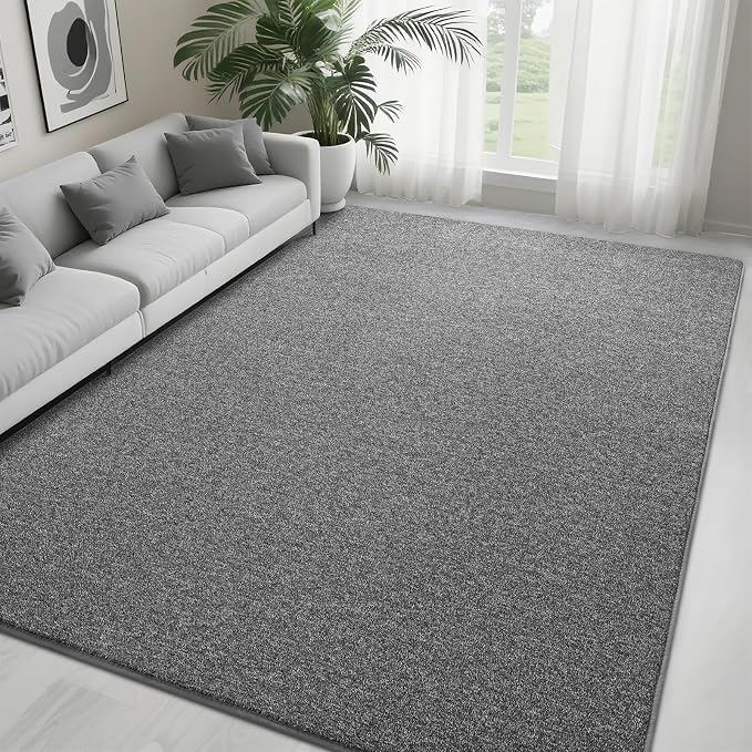 7x10 Dark Grey Area Rug | Washable Memory Foam, Low Pile Non Slip Indoor Carpet for Living Room Bedroom Office Classroom College Dorm Room Home Decor