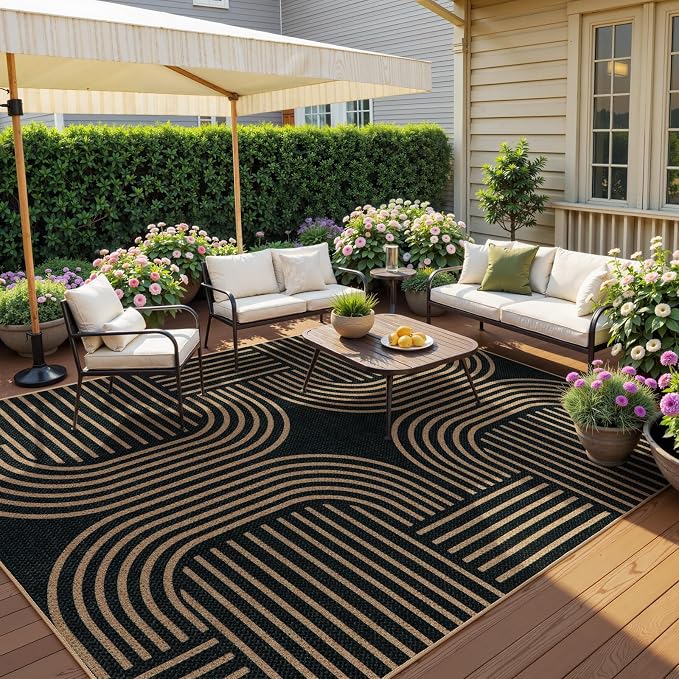 Lahome Enfys Modern Geometric Easy Jute Rug, 6x9 Area Rugs for Living Room Outdoor Patio Washable Indoor Outdoor Carpet, Farmhouse Large Non Slip Carpet for Bedroom Backyard Dining Room