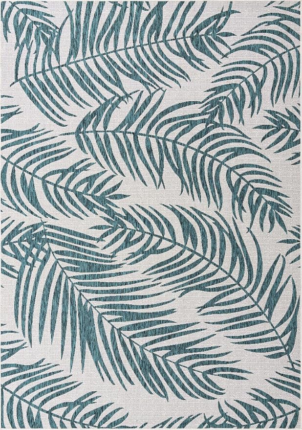 Unique Loom Outdoor Botanical Collection Area Rug - Palm (8' x 11' 4" Rectangle, Teal Ivory)