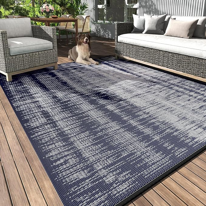 MontVoo Outdoor Rug Waterproof 5x8 ft Outdoor Patio Rug Mat Reversible Plastic Straw Outside Rug Carpet Outdoor Rugs for RV Camping Picnic Beach Balcony Porch Deck