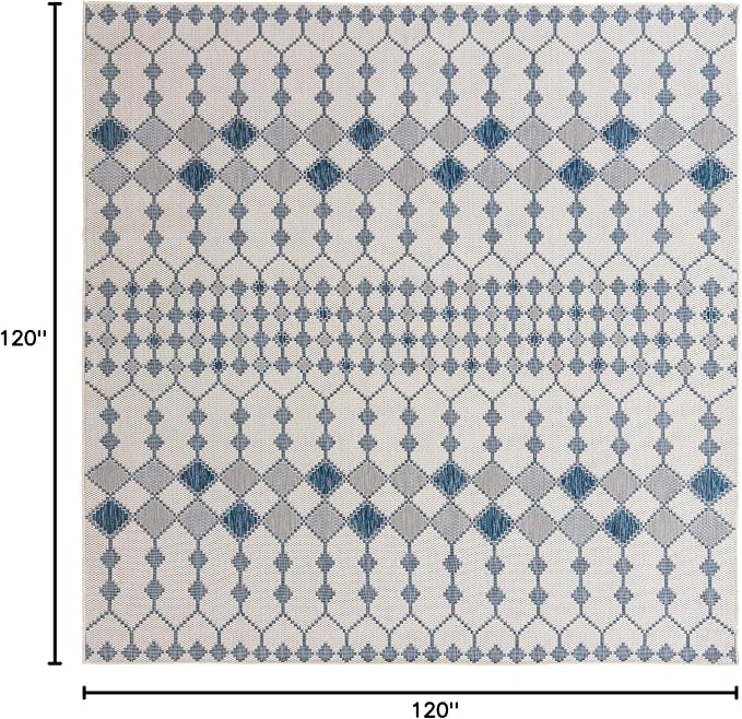 Unique Loom Outdoor Trellis Collection Area Rug - Traliccio (10' Square, Ivory/ Navy Blue)