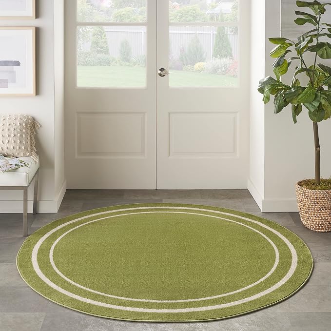 Nourison Home Nourison Essentials Green Ivory 4' x Round Area Rug - Easy Clean, Non Shedding, Bed Room, Living Room, Dining Room, Kitchen (4' x Round)