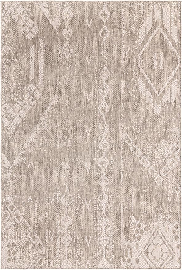 Unique Loom Outdoor Bohemian Collection Area Rug - Anthro (6' 1" x 9' Rectangle, Gray/ Ivory)