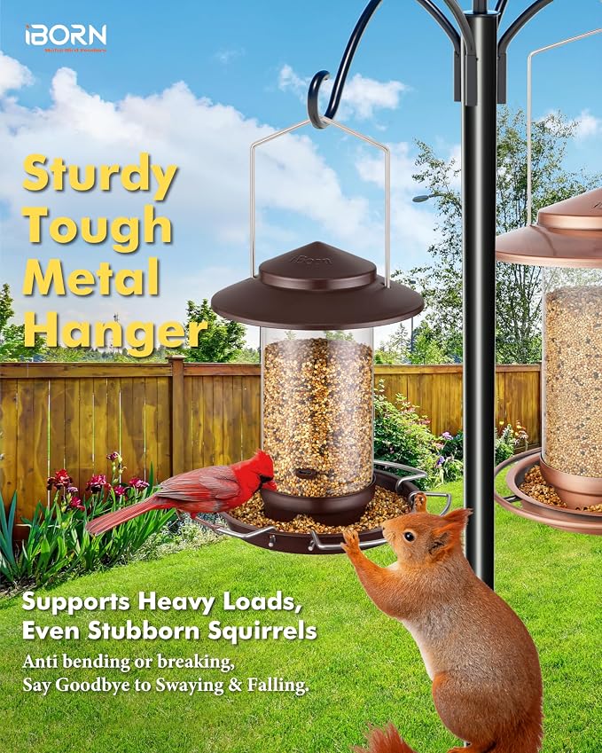 iBorn Bird Feeder Metal Squirrel Chew-Proof Bird Feeders for Outdoors Hanging for Cardinal Outside, Holds 1.32LB Seed with 3 Perchs, Bronze (Seed is not Included)