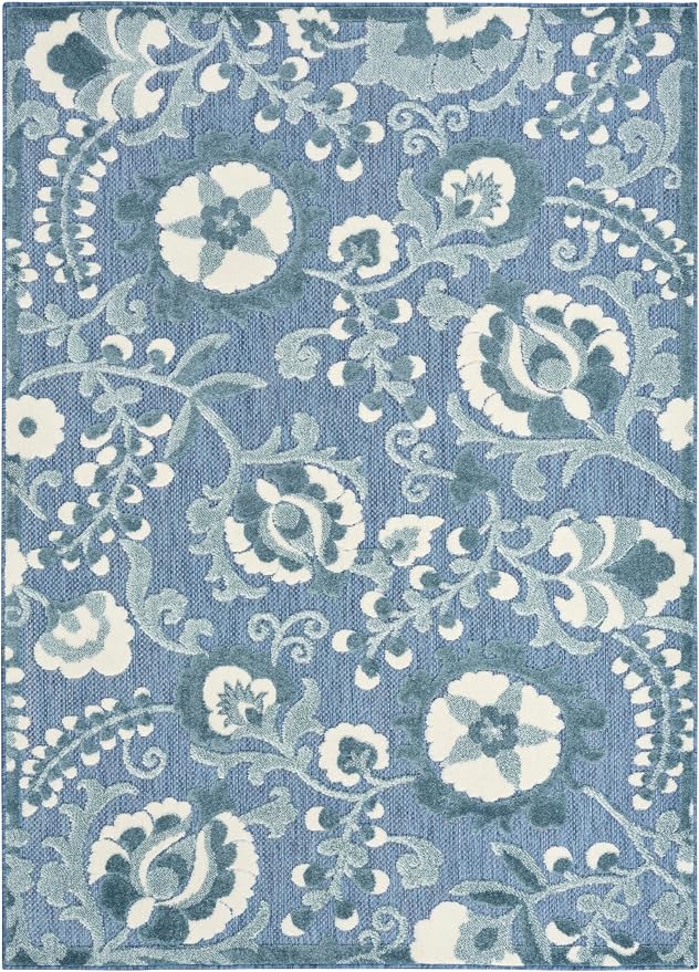Nourison Home Aloha Blue 5'3" x 7'5" Area Rug - Easy Clean, Non Shedding, Bed Room, Living Room, Dining Room, Kitchen (5' x 8')