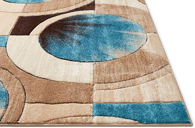 Well Woven Ruby Geometric 2x3 Mat Blue & Grey Vibrant Modern Contemporary Hand Carved Sunburst Design Perfect for Entryways & Small Spaces Plush Easy-Care Easy-to-Clean
