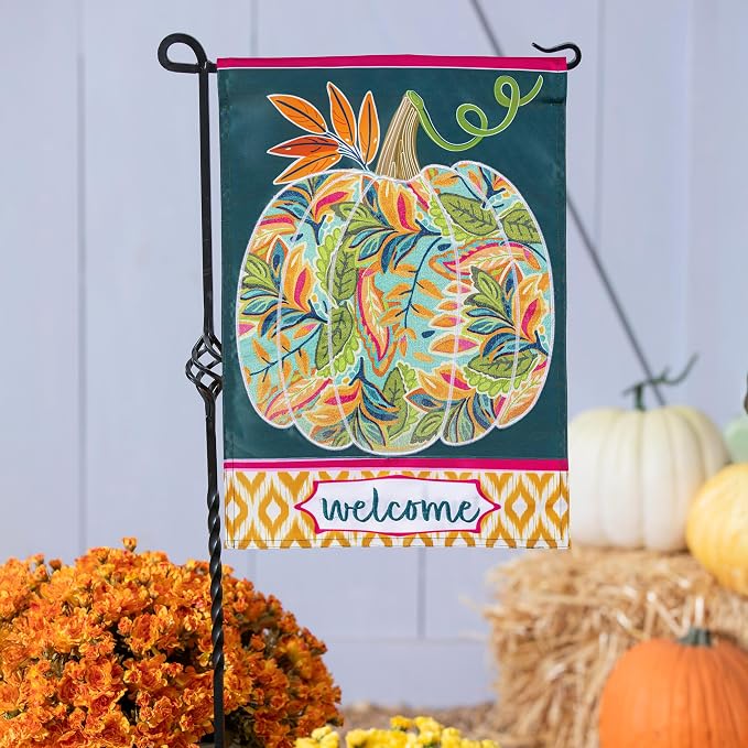 Evergreen Flag Fall Garden Flags Double Sided, Fall Garden Flags for Outside, Autumn Decorations for Home, Porch, Yard (Jacobean Floral Pumpkin, 12x18 inch)