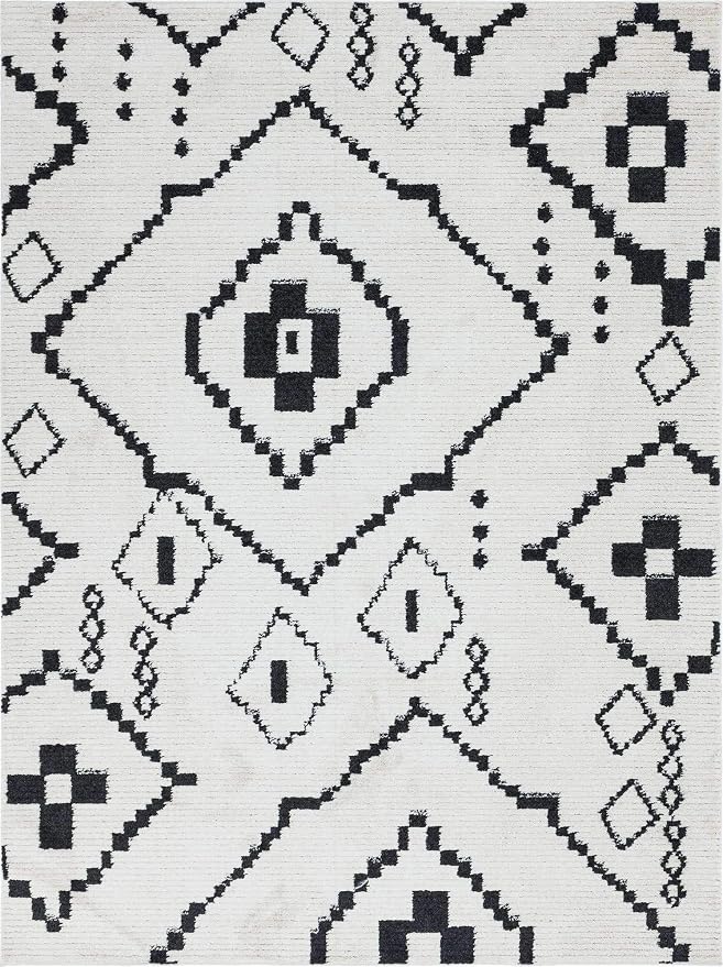 Unique Loom Morocco Collection Tribal, Southwestern, Bohemian Area Rug (9' 0 x 12' 0 Rectangular, Ivory/Black)