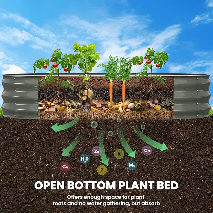 Pattiumo Galvanized Raised Garden Bed 6x3x1 FT, Oval Metal Raised Garden Bed Outdoor Planter Box with Open Bottom, Rust-Resistant Steel Garden Bed for Vegetables Herbs Flowers, Easy Assembly