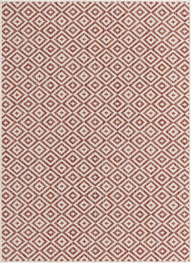 Unique Loom Jill Zarin Outdoor Collection Area Rug - Costa Rica (5' 3" x 8' Rectangle, Rust Red/ Ivory)