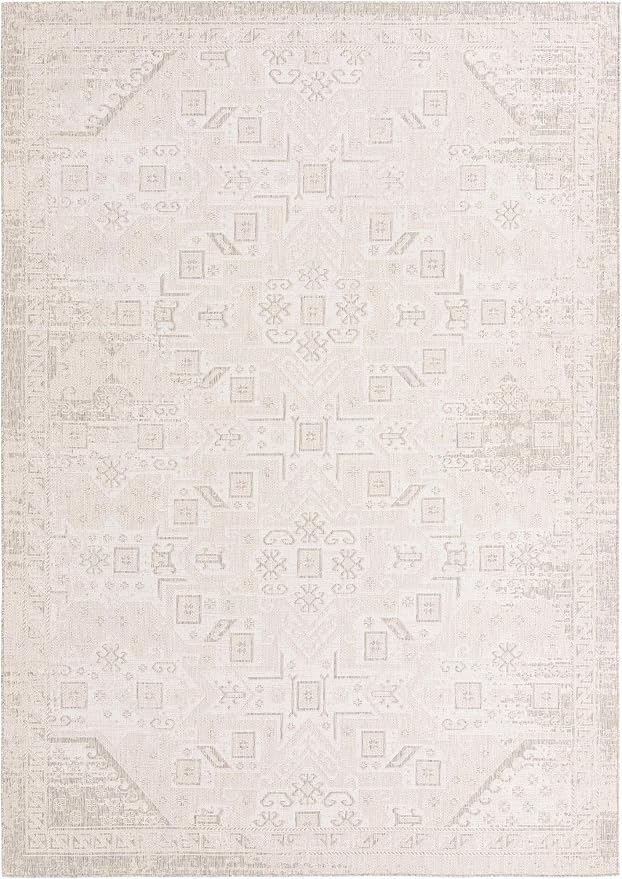 Unique Loom Outdoor Aztec Collection Area Rug - Coba (10' x 14' 1" Rectangle, Light Gray/ Ivory)