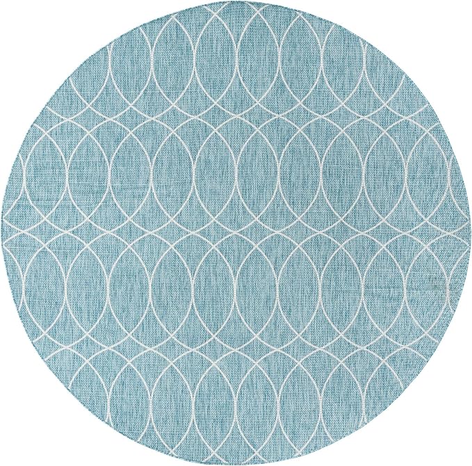 Unique Loom Outdoor Trellis Collection Area Rug - Gitter (10' Round, Light Aqua/ Ivory)
