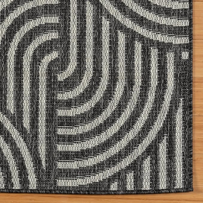 Gertmenian Indoor Outdoor Modern Area Rug - 6x9 Medium, Fade Resistant, Ideal for High Traffic in Living Room, Bedroom, Patio - Geometric, Black, 25534