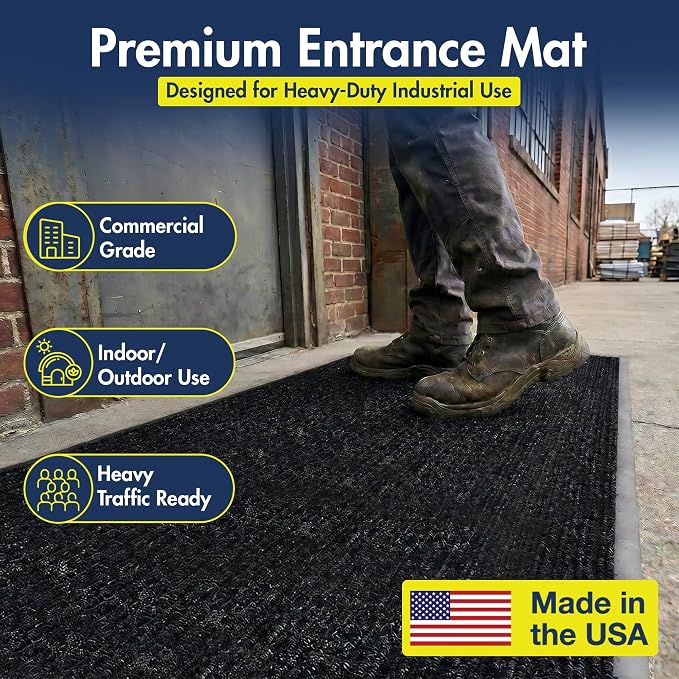 Notrax 109 Industrial Door Mat, 3' x 6' Large Entrance Mat, Heavy Duty Commercial Rugs for Entryway, Welcome Lobbies, Garage, and Mudroom, Made in the USA, Charcoal Black, Brush Step 109S0036CH