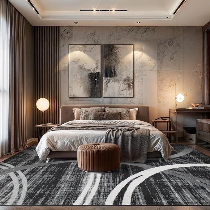 Rugshop Wavy Circles Modern Non-Shedding Area Rug Black 10' x 14' | High Traffic,Fade Resistant, Living Room, Bedroom, Dining Room, Large Areas,Basement,Open Spaces,Kitchen,Oversized Area Rug