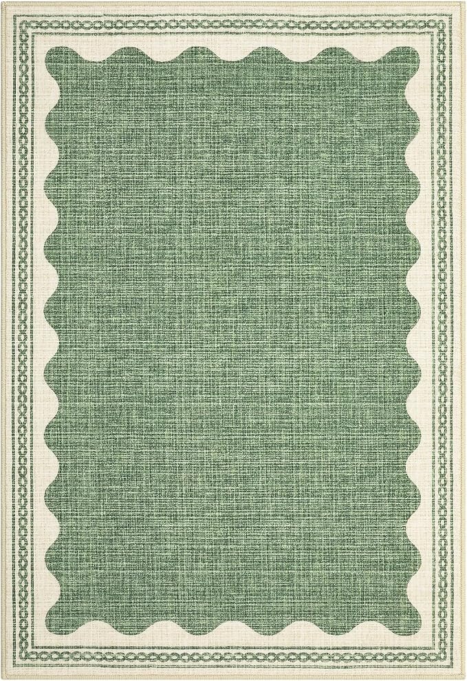 GarveeHome Scalloped Door Mat Indoor Rugs for Entryway Small Rug 2x3 Washable Non-Slip Solid Sage Green Modern Soft Low-Pile Throw Carpet for Bedroom Kitchen Bathroom Entrance