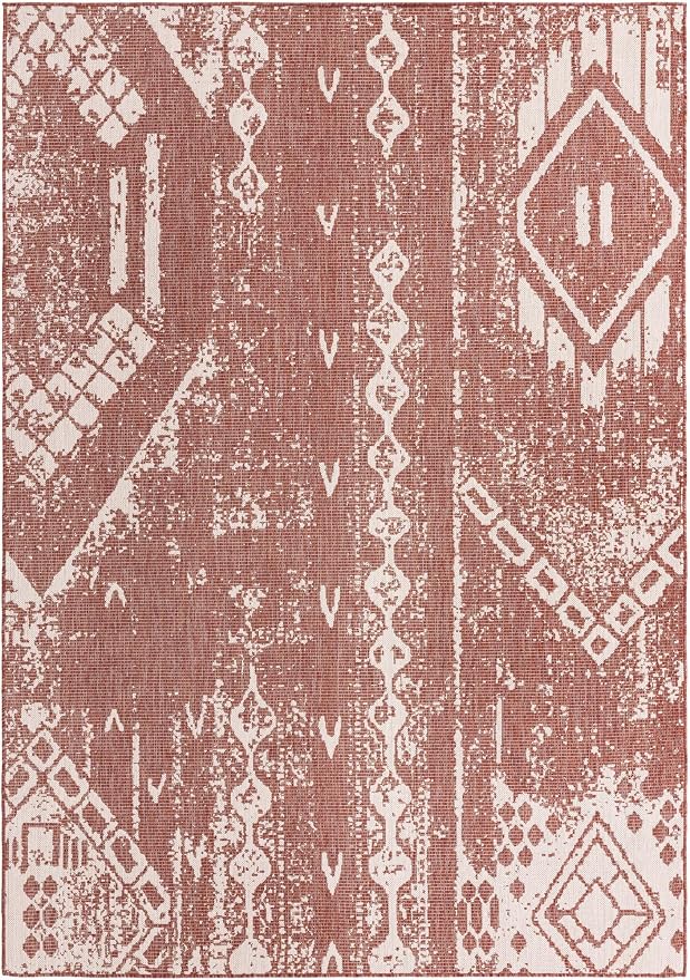 Unique Loom Outdoor Bohemian Collection Area Rug - Anthro (7' 1" x 10' Rectangle, Rust Red/ Ivory)