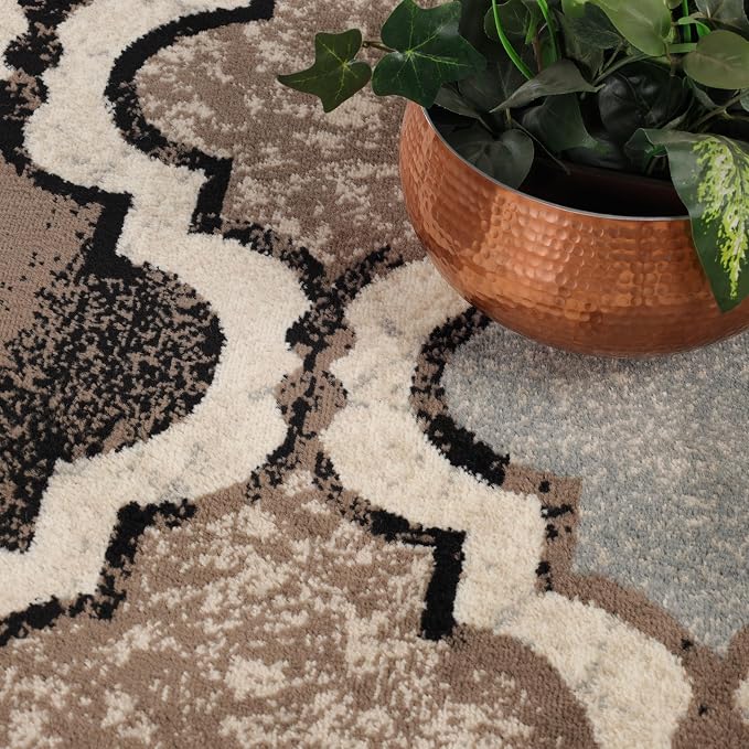 Superior Modern Indoor Area Rug, Non Slip Rug, 5' Round, Ivory | Geometric Design Floor Décor, Easy Care High Traffic Areas Living Dining Room, Bedroom, Office, Entryway, Viking Collection