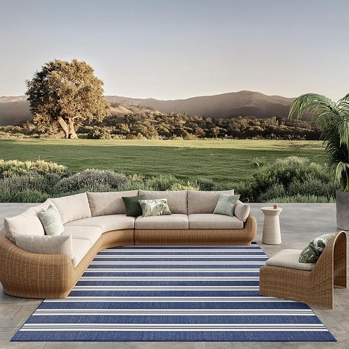 Nourison Home Horizon Indoor/Outdoor Navy 8' x 10' Area Rug - Easy Clean, Non Shedding, Bed Room, Living Room, Dining Room, Kitchen (8' x 10')