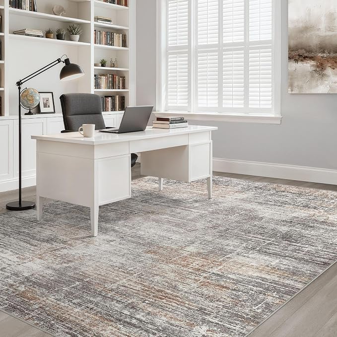 LOONGRUG 6x8 Area Rug Washable Neutral Modern Rug for Living Room Gray Rust | Abstract Soft Stain Resistant Indoor Non-Slip Carpet for Bedroom Nursery Kids Office Playroom Dining Room
