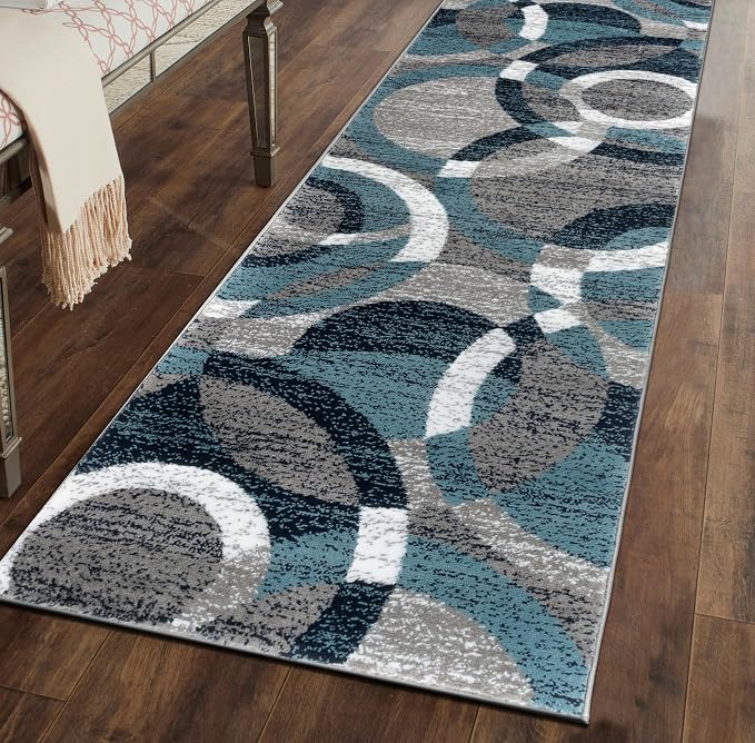 Rugshop Circles Contemporary Modern Abstract Runner Rug Blue 2' x 7'2" | Rectangular, Size 2' x 7'2", Living Room, Bedroom, Dining Room, Home Office, Kitchen, Entryway, Hallway, Nursery, Kids Room