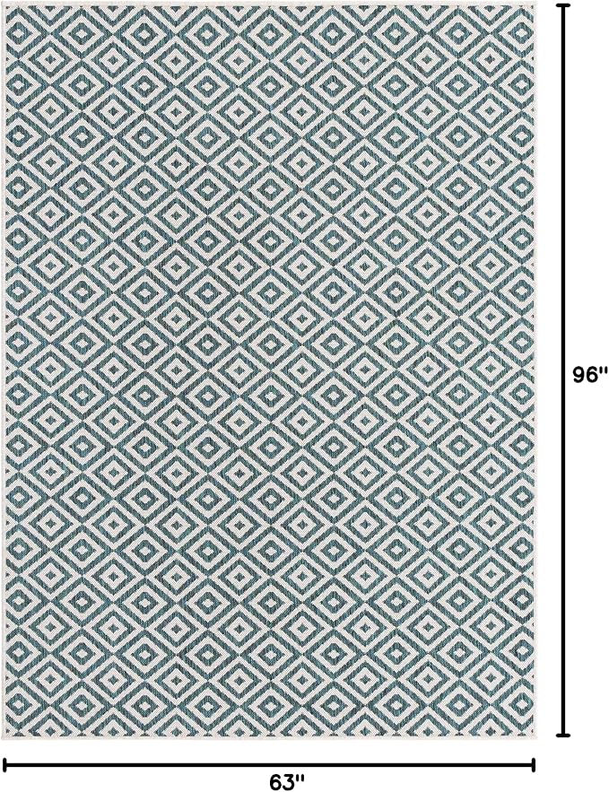 Unique Loom Jill Zarin Outdoor Collection Area Rug - Costa Rica (5' 3'' x 8' Rectangle, Teal/ Ivory)