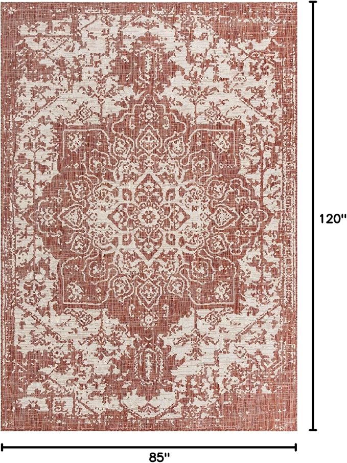 Unique Loom Jill Zarin Outdoor Collection Area Rug - Dubai (7' 1' x 10' Rectangle, Rust Red/ Ivory)