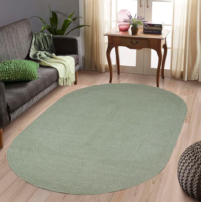 Superior Jute Oval Indoor Area Rug, Fog Green