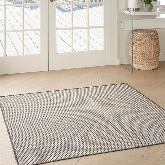 Nourison Home Courtyard Ivory Charcoal 4' x Square Area Rug - Easy Clean, Non Shedding, Bed Room, Living Room, Dining Room, Kitchen (4' x Square)