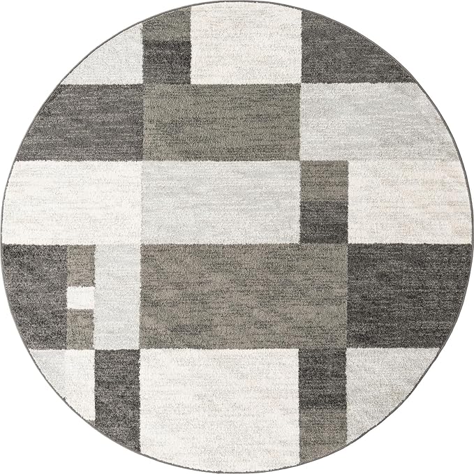Unique Loom Autumn Collection Modern Contemporary Casual Abstract Area Rug (Gray/ Ivory Tonal, 7 ft 10 x 7 ft 10 Round)